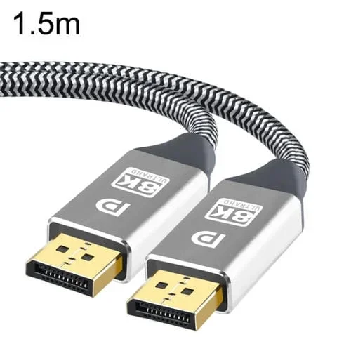 Cable DP 1.4 1.5M Interfaz Chapada en Oro 8K Pantalla Alta Definición Computadora (Plata)