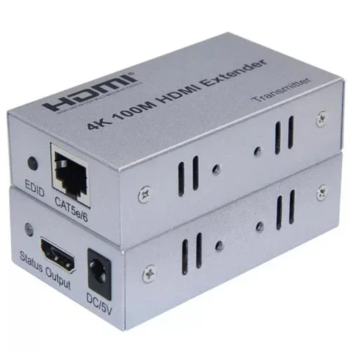 Cable Ethernet HDMI a RJ45 100 m con Amplificador de Señal 4K HD y Enchufe Estadounidense (Plateado)