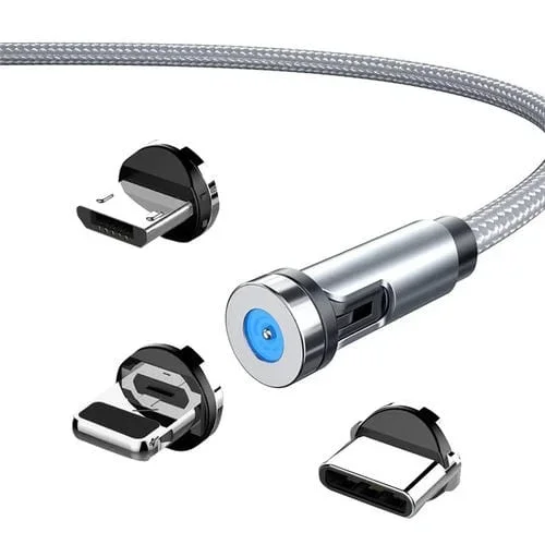 Cable Magnético Giratorio Cc56 Para Tapón Antipolvo Línea 1 m Tres Cabezales (Plata)