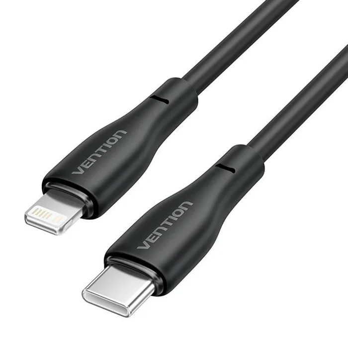 Cable usb tipo-c lightning vention h28bf/ usb tipo-c macho – lightning macho/ 27w/ 480mbps/ 1m/ negro