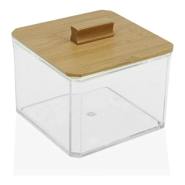 Caja con tapa versa bambú poliestireno (9 x 8,5 x 9 cm)
