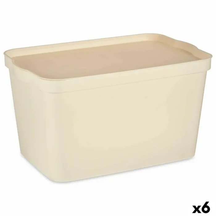 Caja de almacenaje con tapa crema plástico 24 l 29,3 x 24,5 x 45 cm (6 unidades)