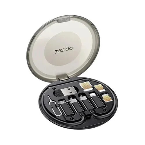 Caja de Almacenamiento Yesido Ca118 6 en 1 para Cable de Datos y Carga Multifuncional (Negro)