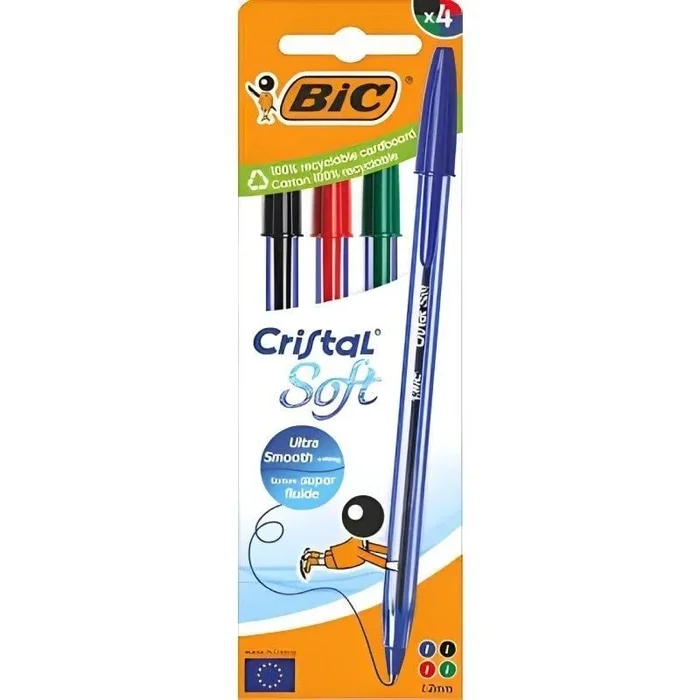 Caja de bolígrafos de tinta de aceite bic cristal original 516343/ 4 unidades/ colores surtidos