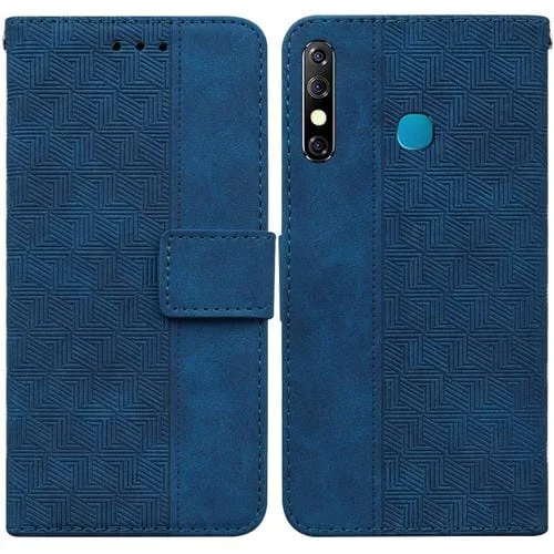 Caja de Cuero Geométrico para Tecno Camon 12 Spark 4 (Azul)