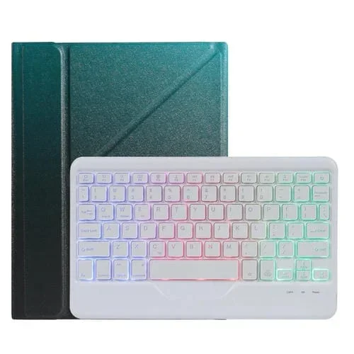 Caja de Cuero Teclado Bluetooth B09S con Soporte y Ranura Bolígrafo para iPad 10.2 (2020, 2019) Pro 10.5 Aire 3 10.5 (Degradado Verde Oscuro)