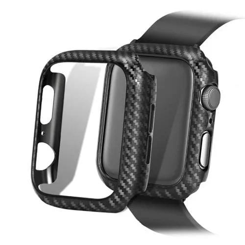 Caja de Reloj con Marco de Fibra de Carbono para Apple Watch Series 9/8/7 45mm (Negro)