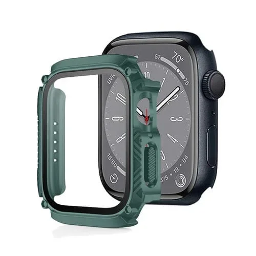 Caja de Reloj Impermeable con Armadura y Vidrio Templado para Apple Watch Series 8 y 7 45mm (Verde)