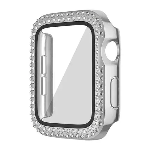 Caja de Reloj para Apple Watch Series 3/2/1 38mm PC con Diamantes Doble Fila (Plateado)