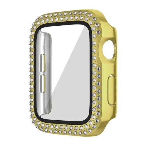 Caja de Reloj para Apple Watch Series 6/5/4/Se 40mm PC con Diamantes Doble Fila y Película (Dorado)
