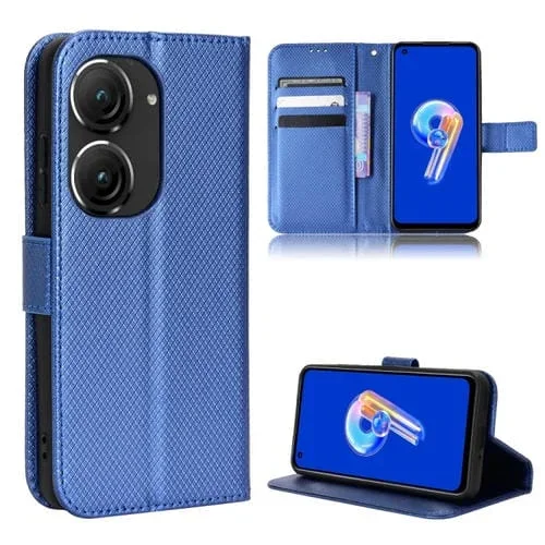 Caja de Teléfono de Cuero para Asus Zenfone 10 y 9 con Textura de Diamante (Azul)