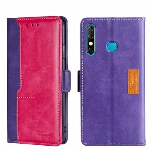 Caja de Teléfono de Cuero para Infinix Hot 8/Hot 8 Lite/Tecno Camon 12 con Hebilla Lateral (Púrpura + Rosa Roja)