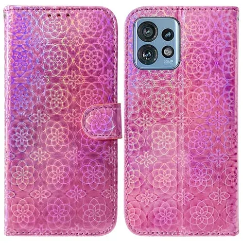 Caja de Teléfono de Cuero para Motorola Edge 40 Pro con Hebilla Magnética (Rosa)