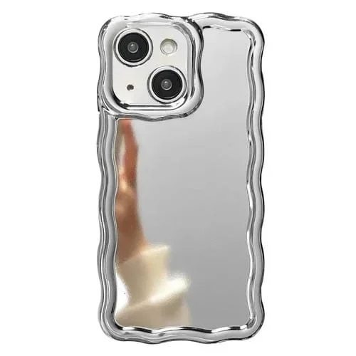 Caja de teléfono de silicona para iPhone 14 con ondas de espejo galvanizadas (Plata)