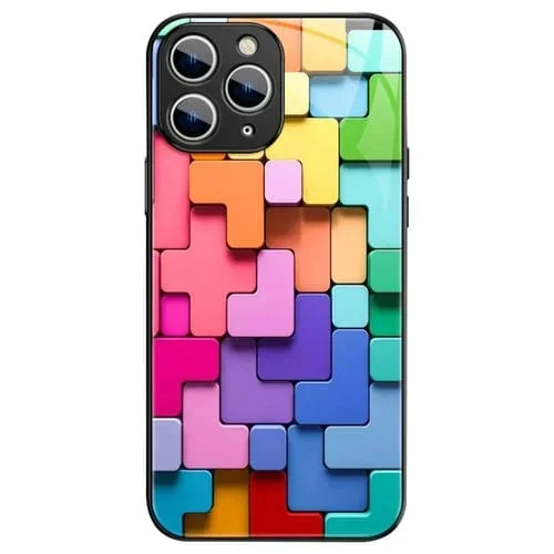 Caja de teléfono de vidrio para iPhone 11 Pro Colorful Toy Bricks Pattern a prueba de golpes (Negro)