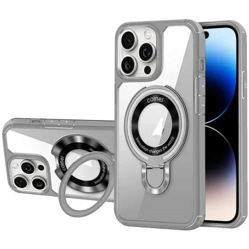 Caja de Teléfono Híbrida Acrílica TPU con Soporte para iPhone 14 Pro Max Magsafe (Gris)