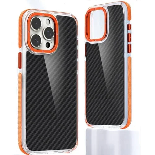 Caja de Teléfono Híbrida TPU Acrílica Fibra de Carbono para iPhone 14 Pro Max (Naranja)