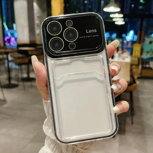 Caja de teléfono híbrida TPU para PC iPhone 11 Pro Max con ventana grande y ranura para tarjeta (Negro)