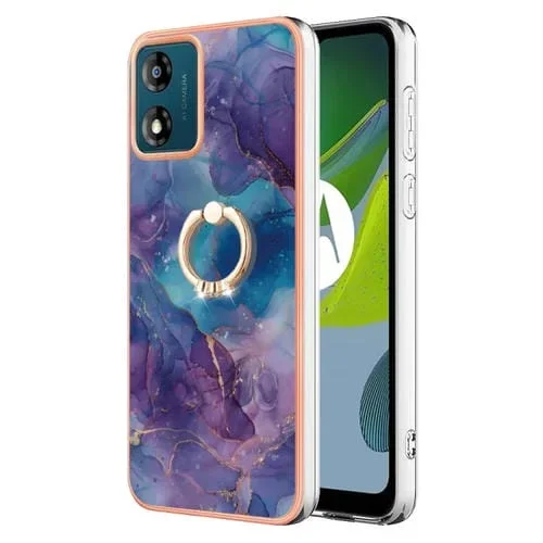 Caja de Teléfono Imd Doble Cara Mármol Galvanizado con Anillo para Motorola Moto E13 (Púrpura)