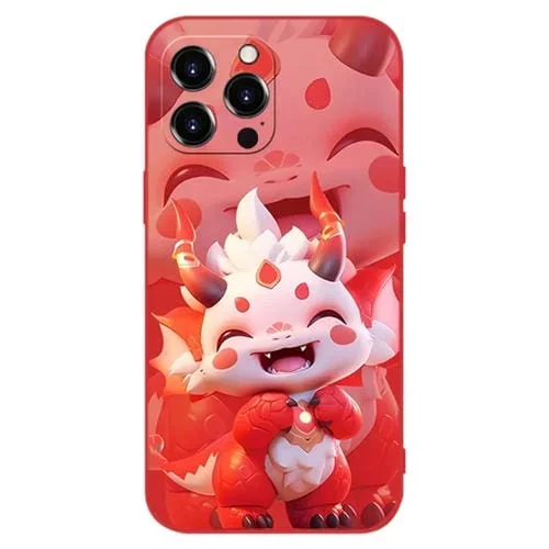 Caja de Teléfono iPhone 15 Pro Silicona a Prueba de Golpes (Roja) Happy Dragon Doll