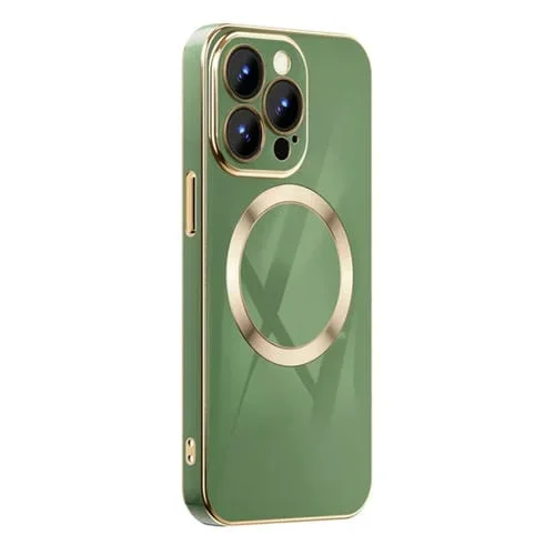 Caja de Teléfono Magnética Magsafe para iPhone 13 6D Chapada en Oro (Verde)