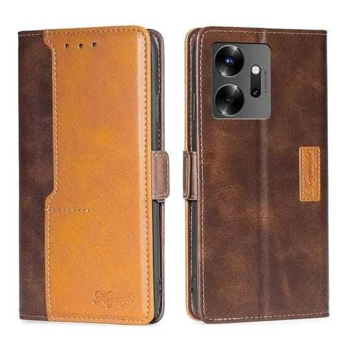Caja de Teléfono para Infinix Zero 20 de Cuero con Hebilla Lateral (Marrón Oscuro + Dorado)