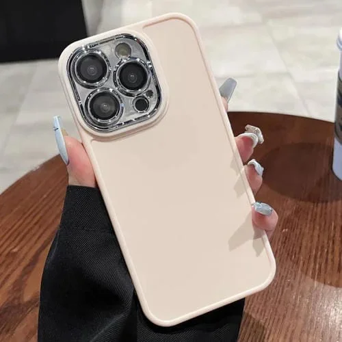 Caja de Teléfono para iPhone 12 Pro Max con Marco de Lente Galvanizada y Película de Lente (Rosa Claro)
