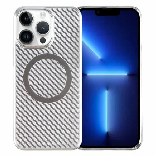 Caja de Teléfono para iPhone 13 Pro Max PC Magsafe Transparente Fibra de Carbono (Starlight Silver)