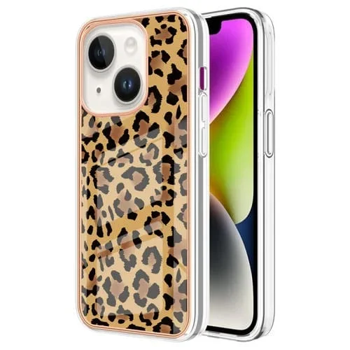 Caja de Teléfono para iPhone 15 Imd Doble Cara Mármol Galvanizado (Leopardo)