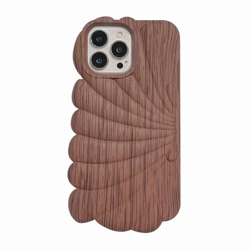 Caja de Teléfono TPU iPhone 13 Pro Forma de Concha Grano de Madera (Marrón Claro)