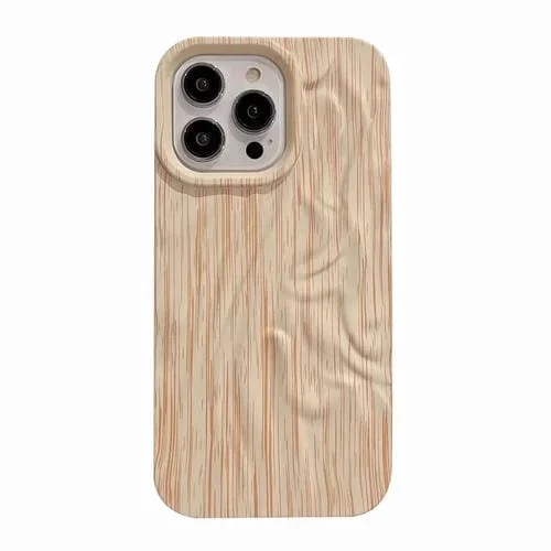 Caja de Teléfono TPU iPhone 14 Grano de Madera Plisada (Beige)
