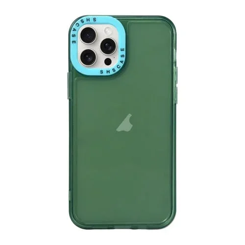 Caja de teléfono TPU para iPhone 15 Pro Max con marco de Lente contraste (Verde + Azul Cielo)