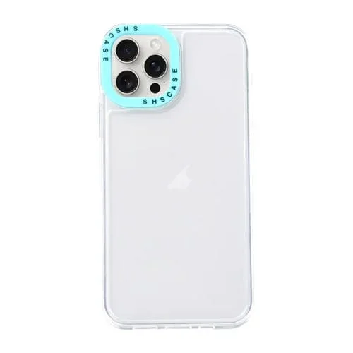 Caja de teléfono TPU para iPhone 15 Pro Max con marco de Lente de contraste (Transparente + Azul Cielo)
