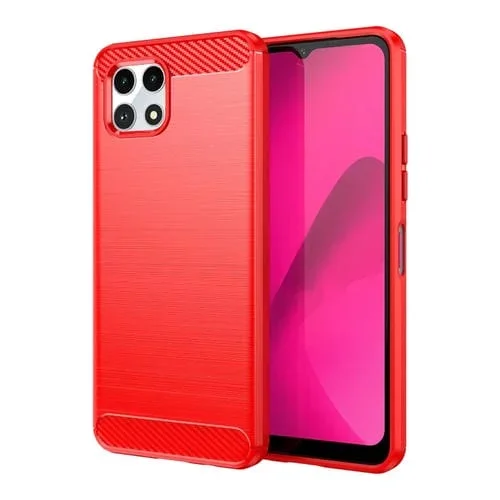Caja de Teléfono TPU para T-Mobile Revvl 7 5G con Textura de Fibra de Carbono (Rojo)