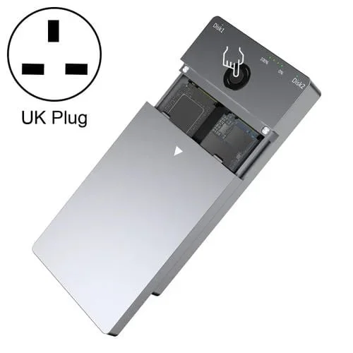 Caja de Unidad de Estado Sólido Rocketek Me921 USB3.1 Gen2 Dual M.2 Estación de Acoplamiento Nvme (Enchufe Reino Unido)