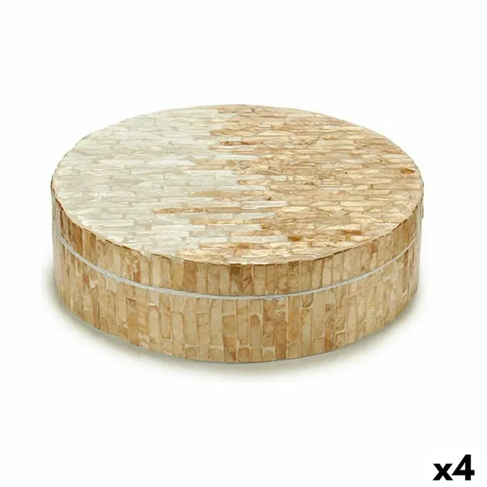 Caja decorativa blanco beige nácar aglomerado 25 x 8 x 25 cm (4 unidades)