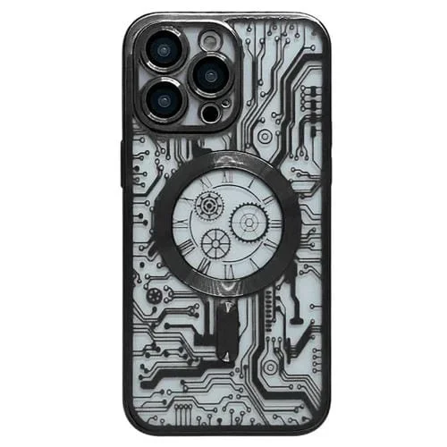 Caja del Teléfono iPhone 13 Pro Max Patrón de Placa de Circuito Electrochapado Magsafe (Negro)