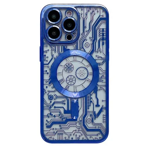Caja del Teléfono Magsafe para iPhone 12 Pro Patrón de Placa de Circuito Electrochapado (Azul Oscuro)