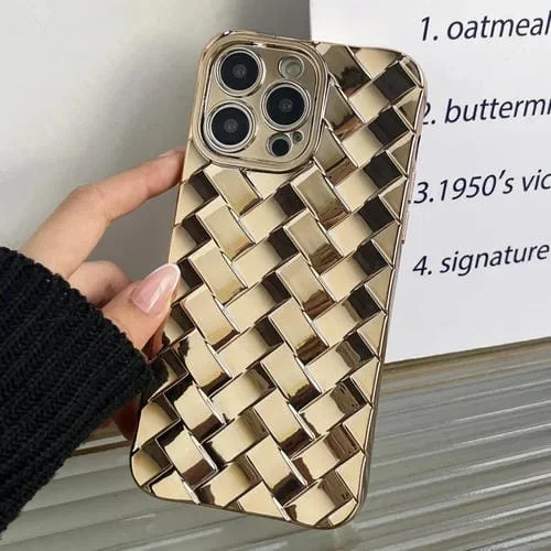 Caja del Teléfono para iPhone 13 Pro Retro Weave Textura Galvanoplastia (Oro)