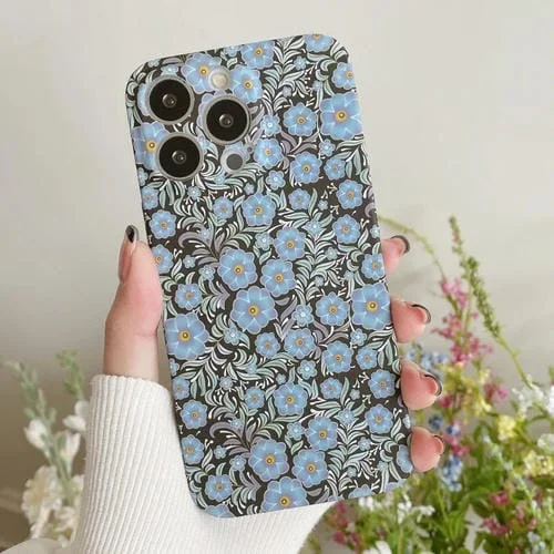 Caja del teléfono PC para iPhone 12 con etiqueta de agua patrón de flores (Flor Azul)