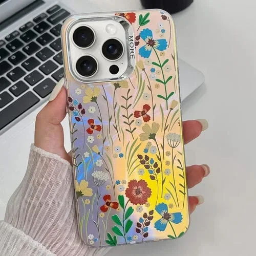 Caja del Teléfono TPU para iPhone 15 Pro Max Galvanoplastia Láser Flor Textura (Flor Ah6)