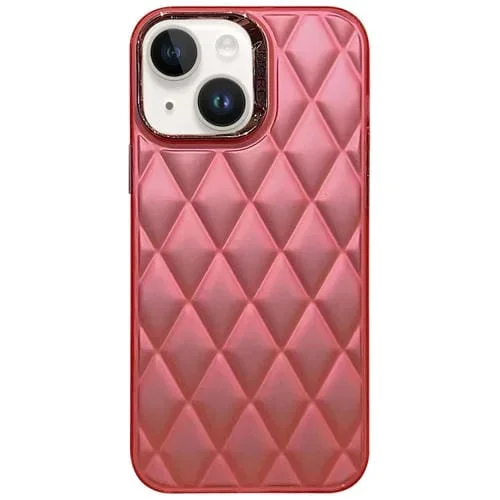 Caja híbrida para teléfono iPhone 13 PC con Galvanoplastia de Rombo 3D TPU (Rojo Rosa)