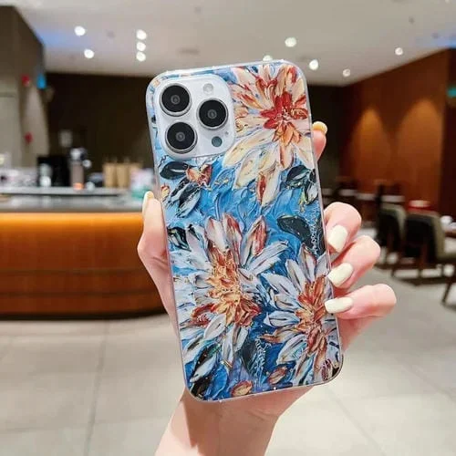 Caja para iPhone 12 Mini Cosmos4 Blanco Lámina de Oro Pintura al Óleo Epoxi TPU