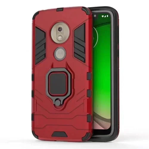 Caja Protectora PC + TPU para Motorola Moto G7 Play con Sostenedor de Anillo Magnético (Rojo)