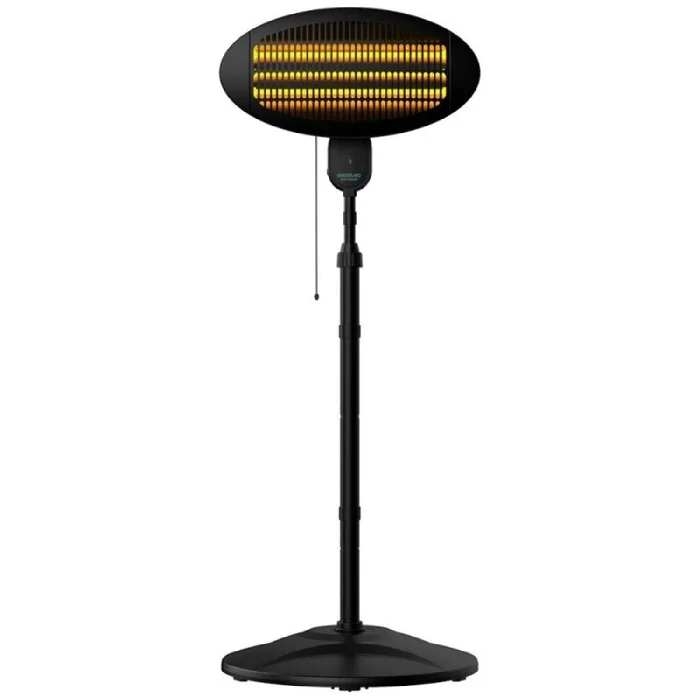 Calefactor halógeno de pie o pared para exterior con 2000 W de potencia. Cuarzo. IPX4. 3 niveles de potencia. Altura regulable.