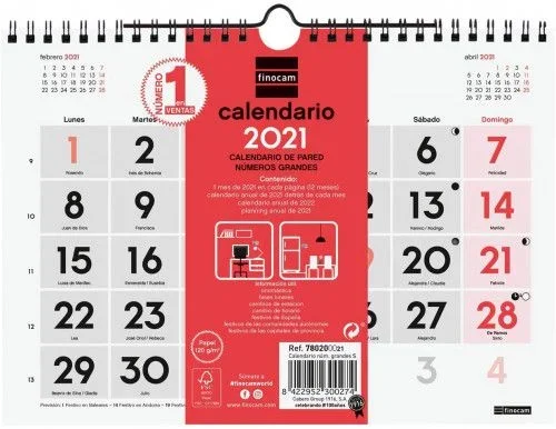 Calendario pared números grandes s 2021 finocam