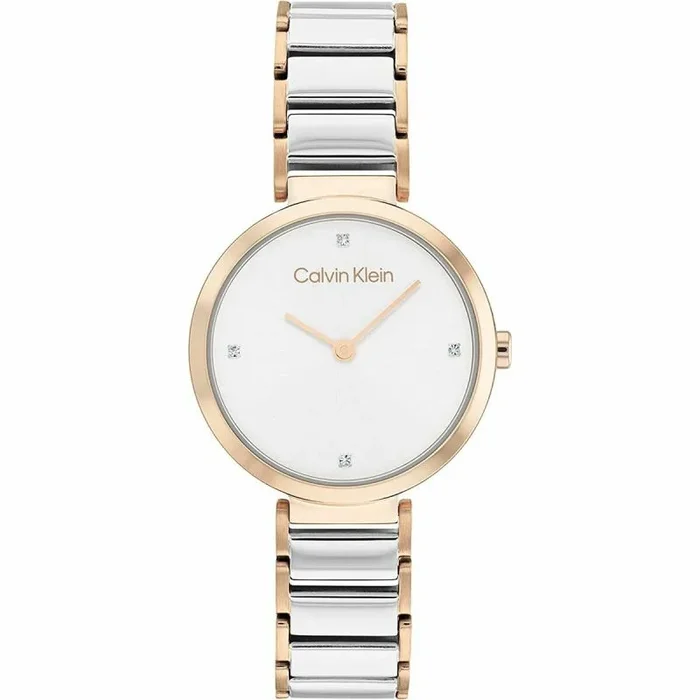 Calvin Klein Reloj Analógico de Cuarzo para Mujer Colección Minimalistic T Bar 28MM con Correa de Acero Inoxidable Bicolor – 25200139