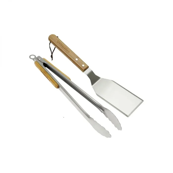 Campingaz Juego de utensilios para barbacoa Pinzas y espátula | Utensilios para cocinar a la parrilla | Acero inoxidable y madera maciza de bambú | Ideal para mariscos, carnes, pescados y verduras