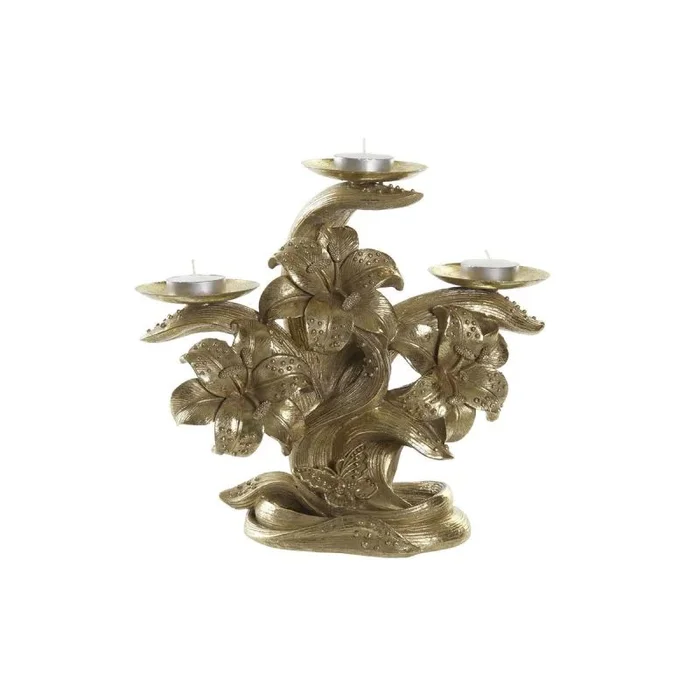 Candelabro dkd home decor 26 x 12 x 23 cm flor dorado resina