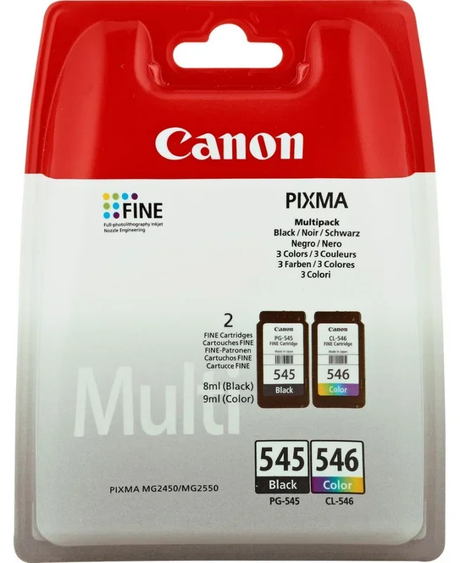 Canon PG-545 CL-546 Cartucho Multipack de Tinta Original Negro y Tricolor para Impresora de Inyección de Tinta Pixma, Normal